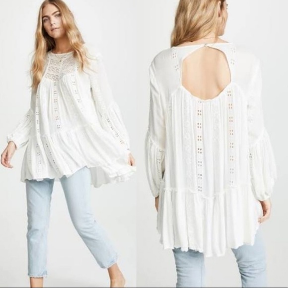 Free People Tops - Free People NWT Kiss kiss white lace tunic size S